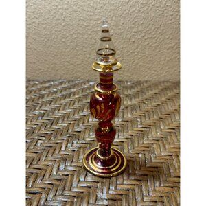 Handcrafted Egyptian RGlass Perfume Bottle With Gold Accents & Removable Stopper